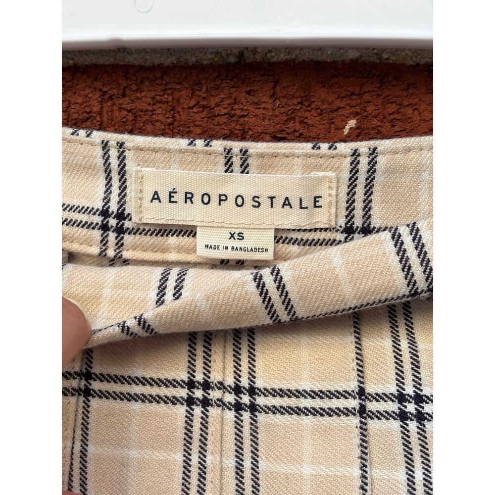 Aeropostale Plaid Tennis Skater Skirt XS Beige Black Preppy Y2K Mini - Picture 5 of 9